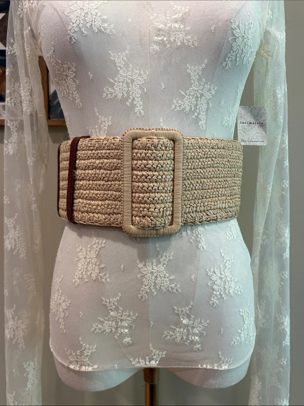 Polo Ralph Lauren Reversible Faux-Raffia Wide Leather Stitch Corset Belt Small